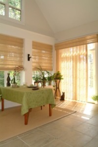 shades, bamboo, window treatment, sliding glass door